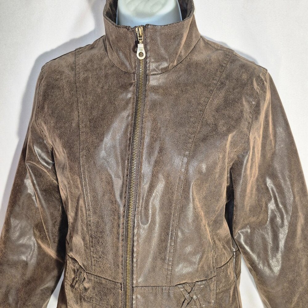 KC Collections dark brown faux leather jacket in size Medium - Picture 11 of 16